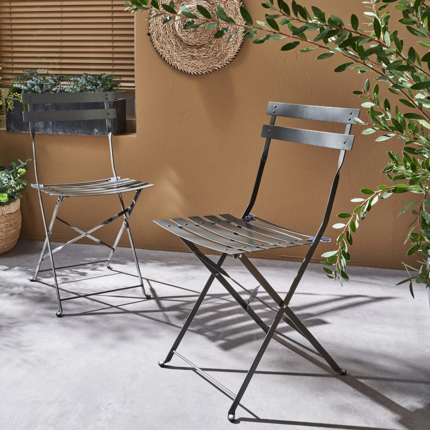 Pair Of Foldable Thermo-laquered Steel Bistro-style Chairs